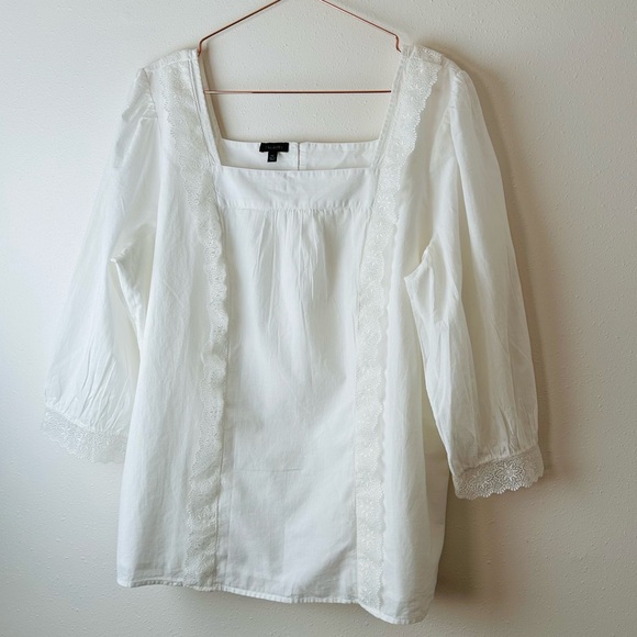 Talbots poplin square neck top blouse lace boho - Picture 14 of 14